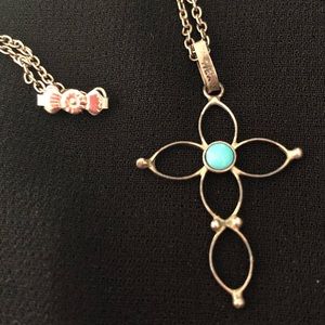 925 Silver and Turquoise Cross Necklace